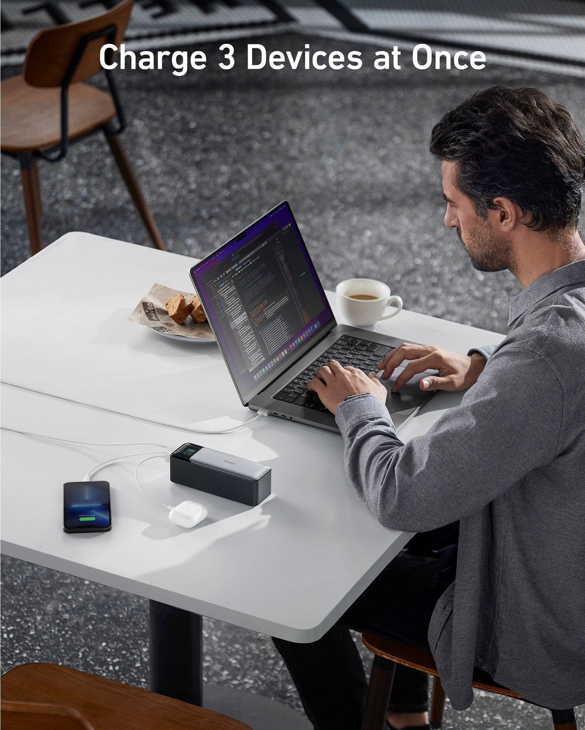Anker 737 Power Bank charging three devices at once