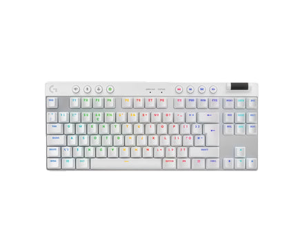 Logitech PRO X TKL white wireless gaming keyboard with RGB lighting and tenkeyless layout for esports