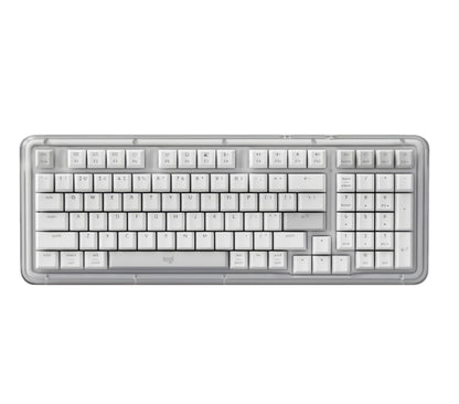 Logitech Alto Keys K98M white wireless mechanical keyboard top-down view with full numeric keypad and function row