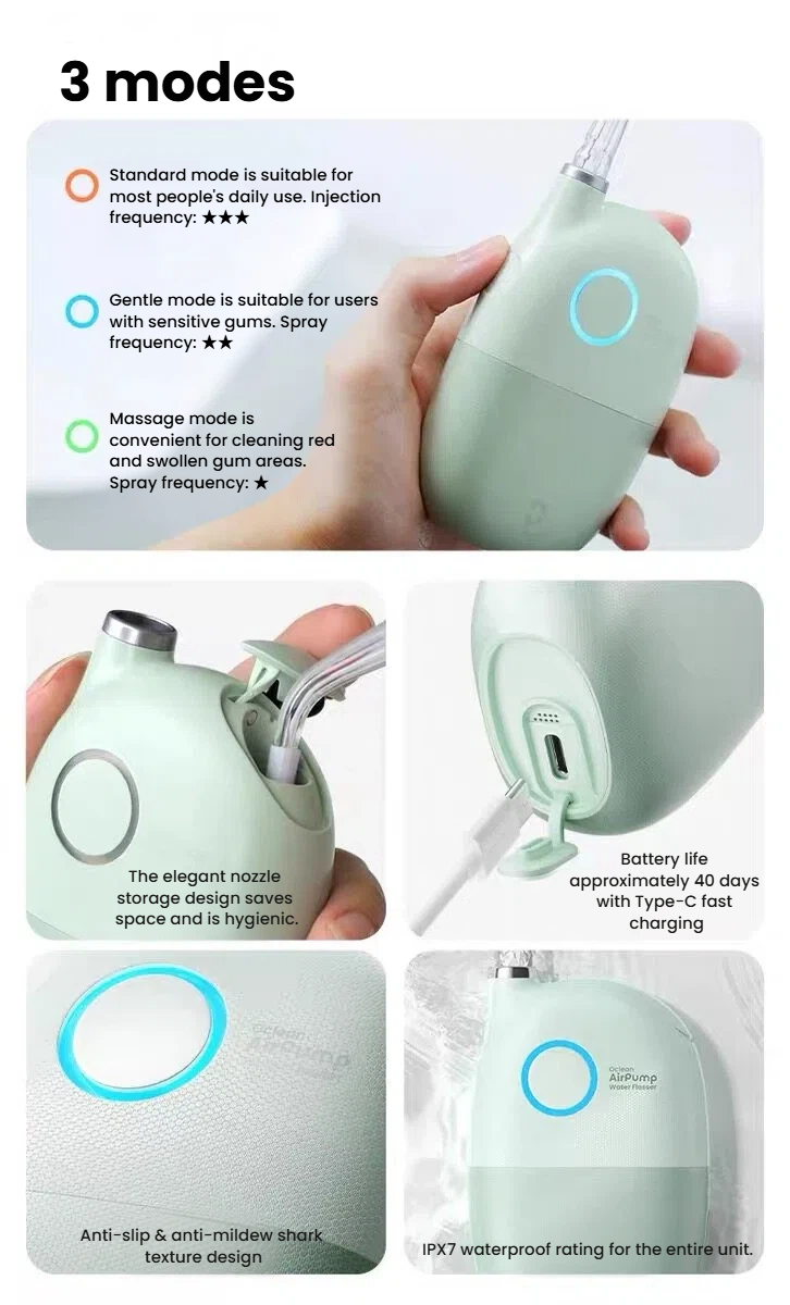 Oclean A10 AirPump three flossing modes feature image