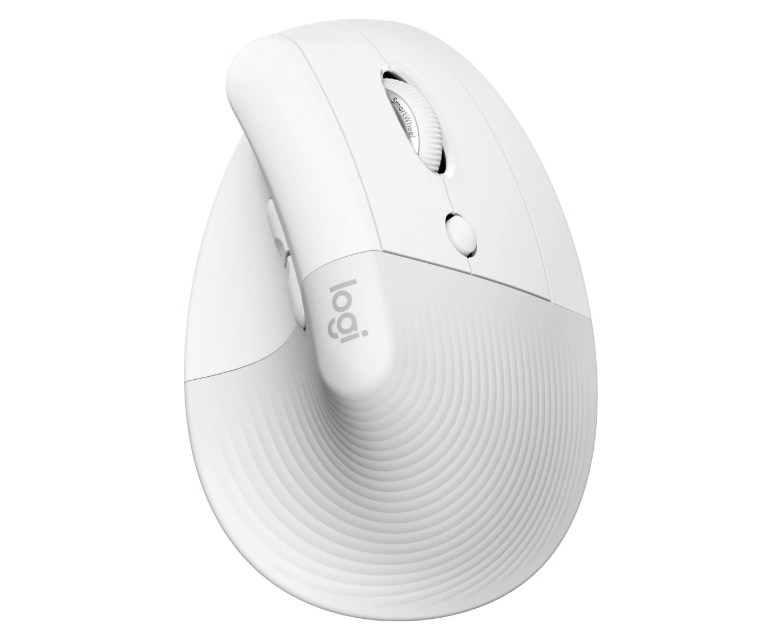 Logitech Lift vertical ergonomic mouse in rose pink side view