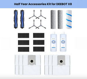 ECOVACS DEEBOT X8 half-year robot vacuum accessories kit with brushes, filters, mop rollers, cleaning solution and dust bags