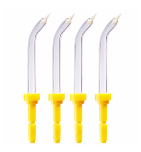 Four yellow Waterpik PP-100E Pik Pocket periodontal tips