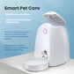Open-lid view of Dogness Mini 2 L smart feeder highlighting double preservation with desiccant box and moisture-proof sealing ring.