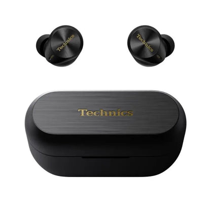 Technics AZ80 premium true wireless ANC earbuds hero shot in black with case