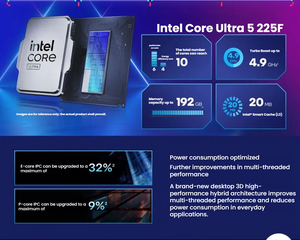 Intel Core Ultra 5 225F processor specifications graphic