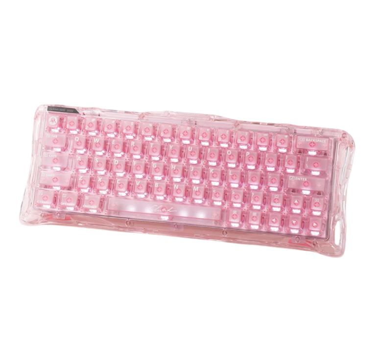 GravaStar Mercury V60 60% Hall Effect gaming keyboard hero shot in full-transparent cyberpunk chassis