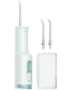 Xiaomi MIJIA F300 green cordless water flosser with cleaning nozzles