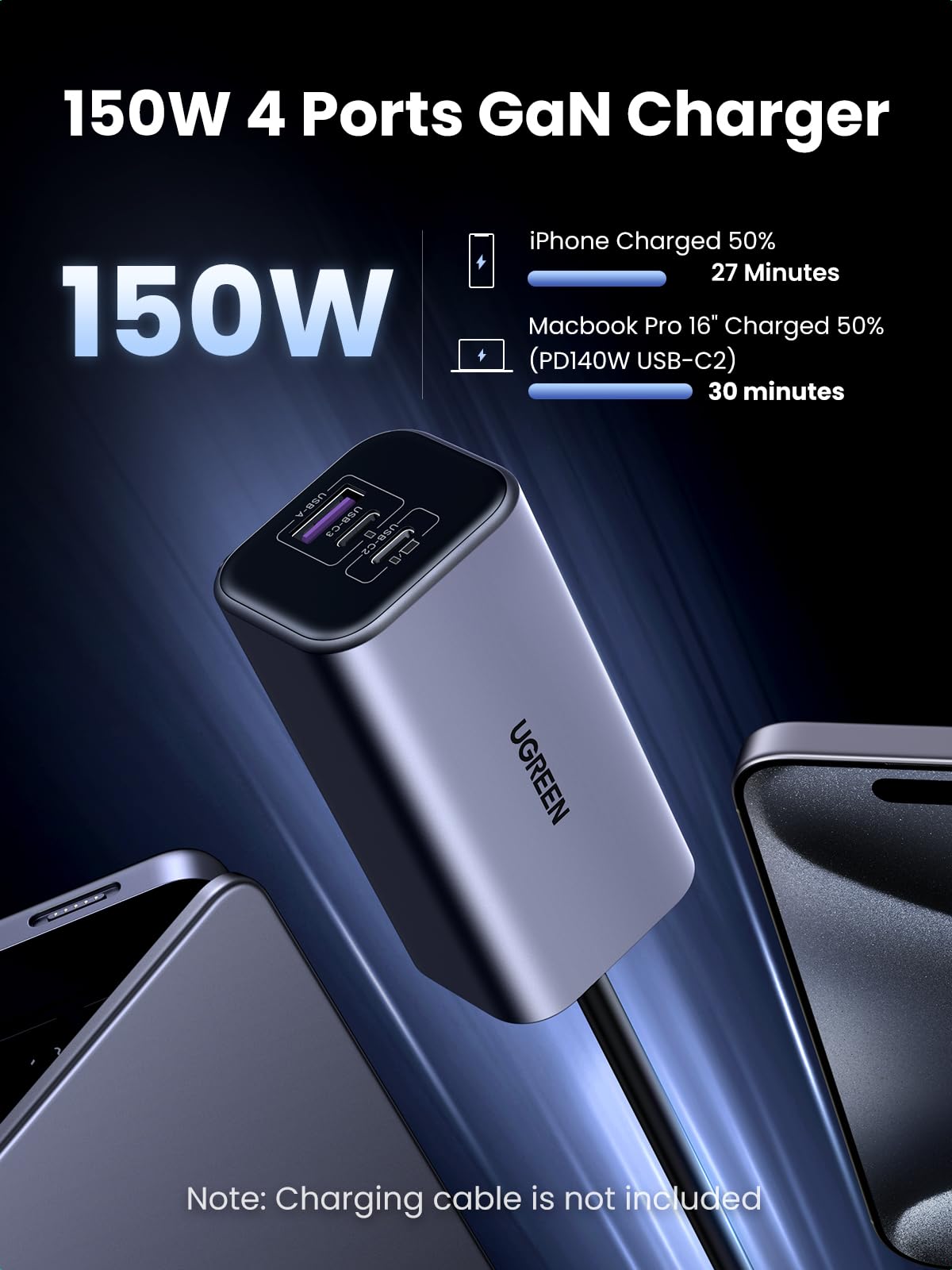 UGREEN 35027 150W USB-C car charger in a vehicle