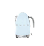 Smeg KLF04 50's Style 1.7L variable temperature kettle in pastel blue with chrome base and trim