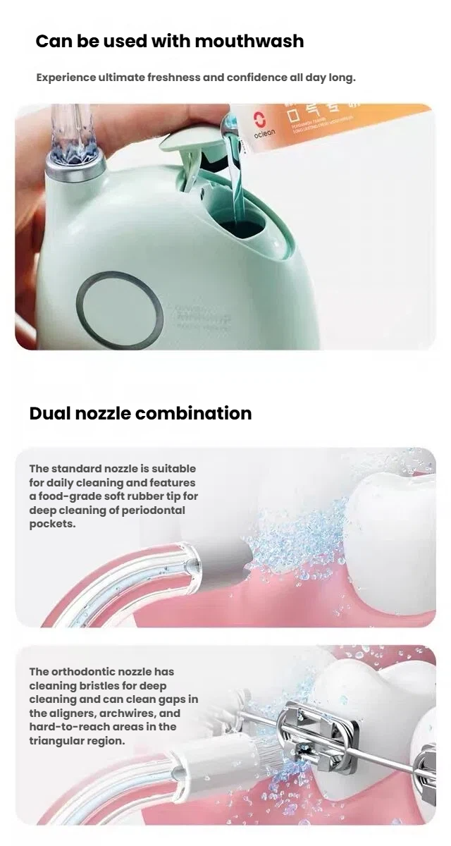 Oclean A10 AirPump mouthwash and dual nozzle feature image