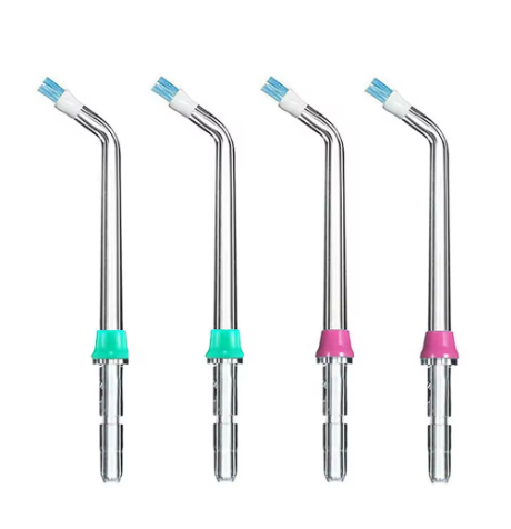 Four Waterpik PS-100E Plaque Seeker tips with bristle ends and coloured rings
