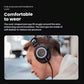 Man wearing Audio-Technica ATH-M50xENSO headphones — oval-shaped earcups made of soft leather provide snug fit and reduce ear pressure, ensuring comfortable long-term wear.