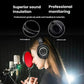 Female vocalist using Audio-Technica ATH-M50xENSO headphones in a recording studio — superior sound insulation and soft earpads ensure accurate monitoring during vocal sessions.