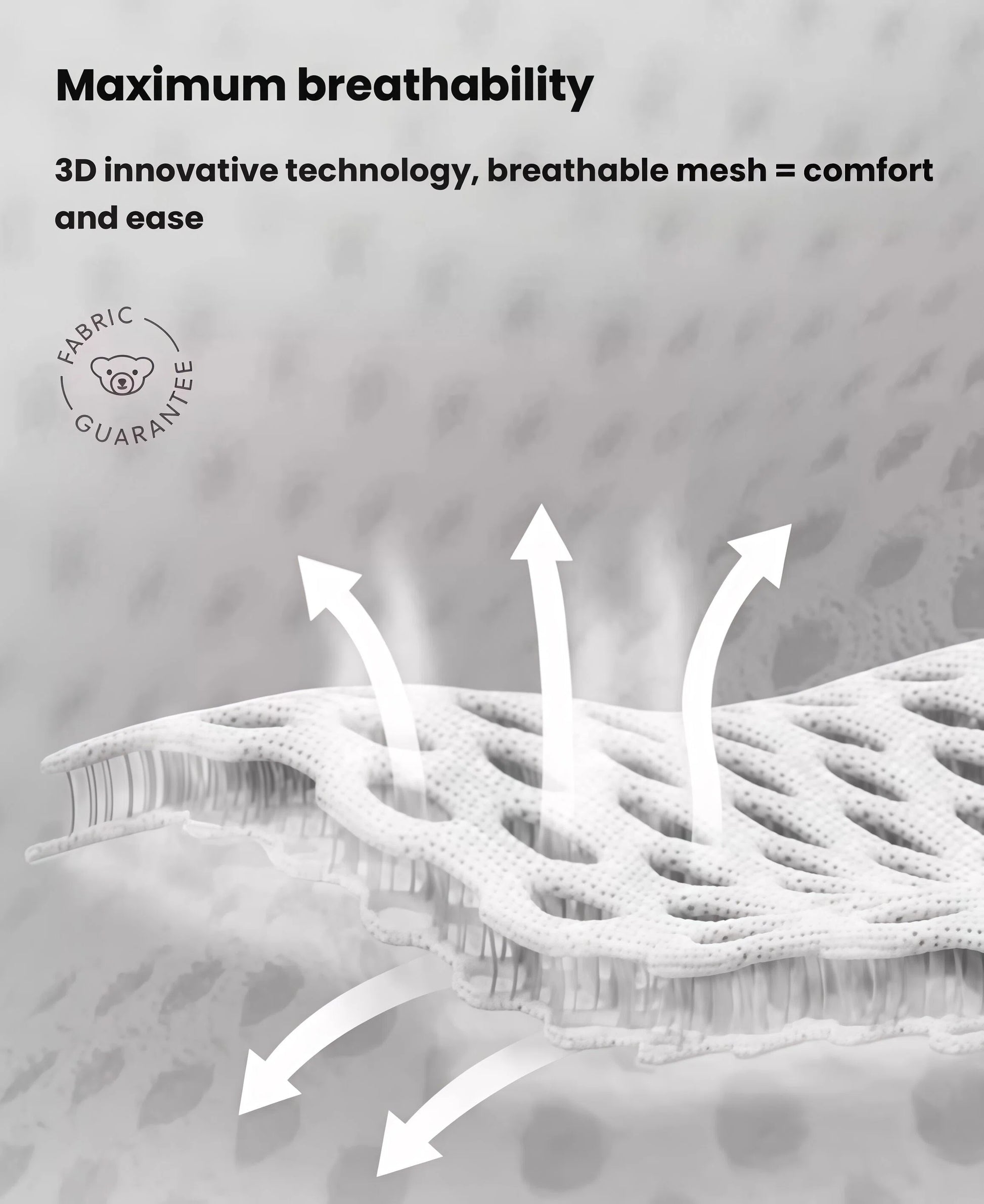 Close-up of BabyBjörn Carrier One Cotton’s breathable 3D mesh fabric – innovative technology promotes airflow, prevents overheating, and ensures comfort for baby and parent.