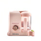 Beaba Babycook Solo baby food maker in soft pink color, featuring a transparent blending cup and one-click operation—ideal for making smooth, homemade baby purees safely at home.