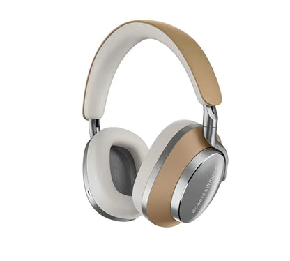 Bowers & Wilkins PX8 headphones in beige and silver colorway — elegant, minimalist design with high-end materials and superior audio performance.
