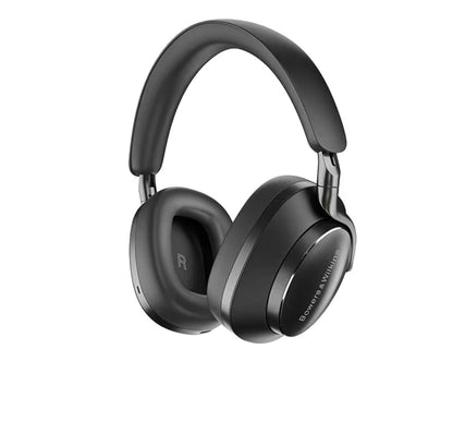 Front view of Bowers & Wilkins PX8 over-ear wireless headphones in black — sleek design with premium build quality and advanced noise cancellation.