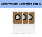 Dreame 3L dust collection bags for L10s Ultra and L20 Ultra robot vacuum cleaner – 3-pack of white dust bags with brown top and black sealing ring for odor-free, leak-proof dust containment.