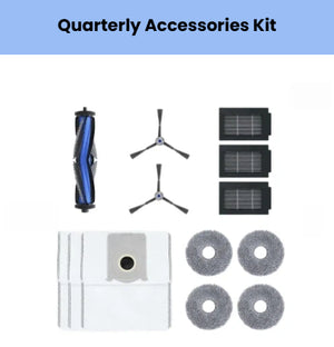 Genuine ECOVACS quarterly accessory kit for DEEBOT T50 PRO & T50 OMNI: 1 main brush, 2 side brushes, 3 filters, 4 mop pads & 4 dust bags.