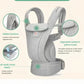 Front view of Ergobaby Omni Classic Mesh Carrier with airflow graphic highlighting extreme breathability, newborn suitability, and multifunctional storage pocket. Ideal for hot weather and long-term wear.