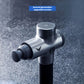 Studio hero shot of silver Hypervolt 2nd generation highlighting strong impact, comfort grip and green LED power ring.