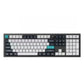 Front view of Keychron Q6 Max mechanical keyboard with black CNC aluminum body, white and dark blue keycaps, and teal ESC and Enter keys, designed for modern desk setups and professional use.