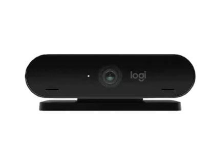 Studio shot of the black Logitech 4K Pro Magnetic Webcam facing forward, showing the 4K lens, status LED, and anodized aluminum housing.