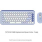 Top-down view of the purple Logitech POP Icon Combo featuring a compact wireless keyboard with emoji shortcut keys and matching mouse on a white background.