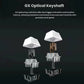 Exploded 3D render of GX Optical key switches used in the Logitech PRO X 60, illustrating ultra-low-latency actuation and precision components for competitive gaming.