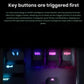 Blurred RGB-lit keys with overlay text explaining the key-priority function in G HUB, supporting up to 40 custom combinations for competitive FPS play.
