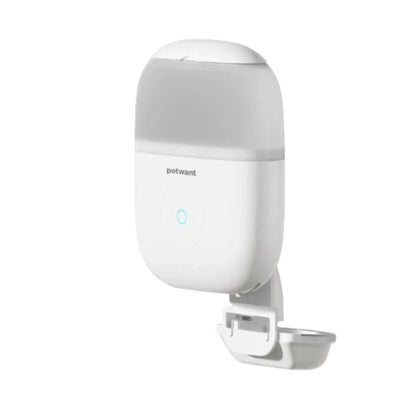 Petwant smart Wi-Fi pet feeder in white, featuring a sleek design, built-in LED indicator, and detachable bowl – ideal for automatic feeding of cats and dogs