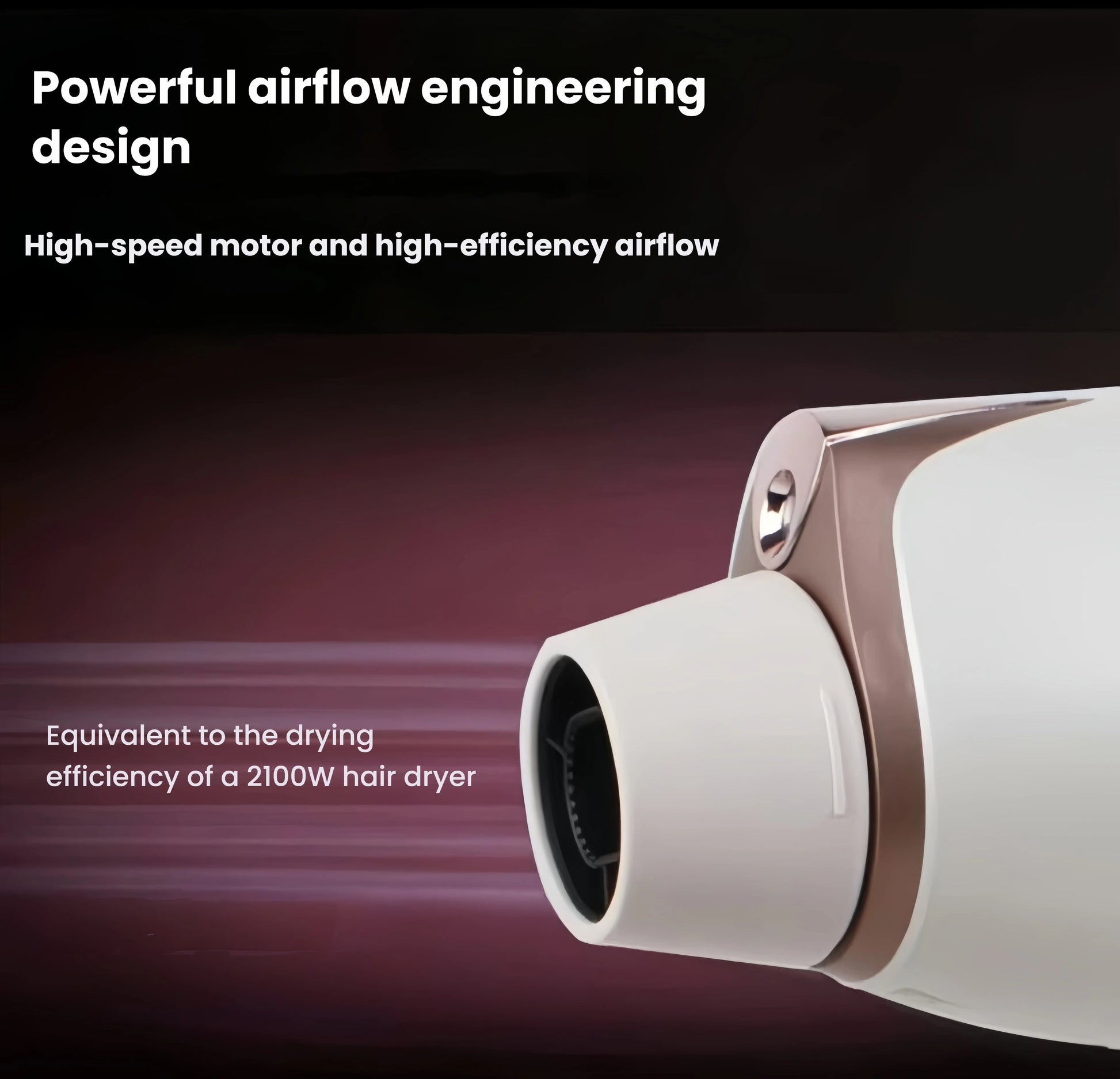 Powerful airflow engineering in the Philips Prestige hair dryer with high-speed motor and efficient airflow, delivering drying power equivalent to a 2100W model.