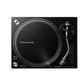  Overhead shot of Pioneer PLX-500 DJ turntable showing platter, tone-arm, and pitch fader.
