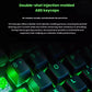 Close-up of the Razer BlackWidow V4 X’s double-shot injection molded ABS keycaps, showcasing durable, oil-resistant construction with anti-scratch printed lettering for long-lasting performance during intense gaming sessions.