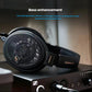 Sennheiser HD 660 S2 over-ear headphones resting on an amplifier, emphasizing extended bass enhancement that delivers deep, impactful low frequencies.