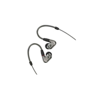 Front view of Sennheiser IE 600 in-ear wired headphones in silver — featuring a premium metal housing and ergonomic design for audiophile-grade sound.