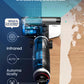 A technical graphic illustrating the intelligent floor cleaning technology of the Tineco GO H2O Sense, highlighting its infrared sensor, automatic mode, and smart LED screen.