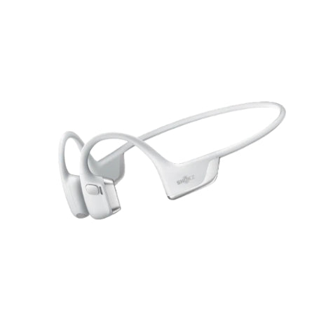 White Shokz OpenRun Pro 2 bone conduction headphones with ergonomic fit and premium build quality