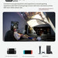 Gamer on sofa using XREAL One AR glasses with 3DoF, 120 Hz, and 3 ms latency for console gaming.