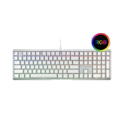 Clean front view of the Xtrfy MX3.1 white mechanical keyboard with RGB underglow and translucent keycaps, offering a premium aesthetic and immersive lighting experience for PC enthusiasts.