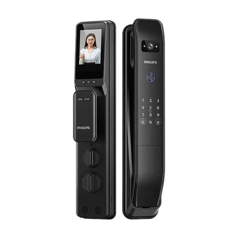 Philips EasyKey DDL303 push-pull smart lock with video doorbell — front view