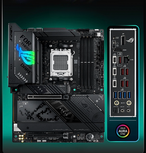 ASUS ROG STRIX X870-F AM5 motherboard layout with rear I/O panel detail