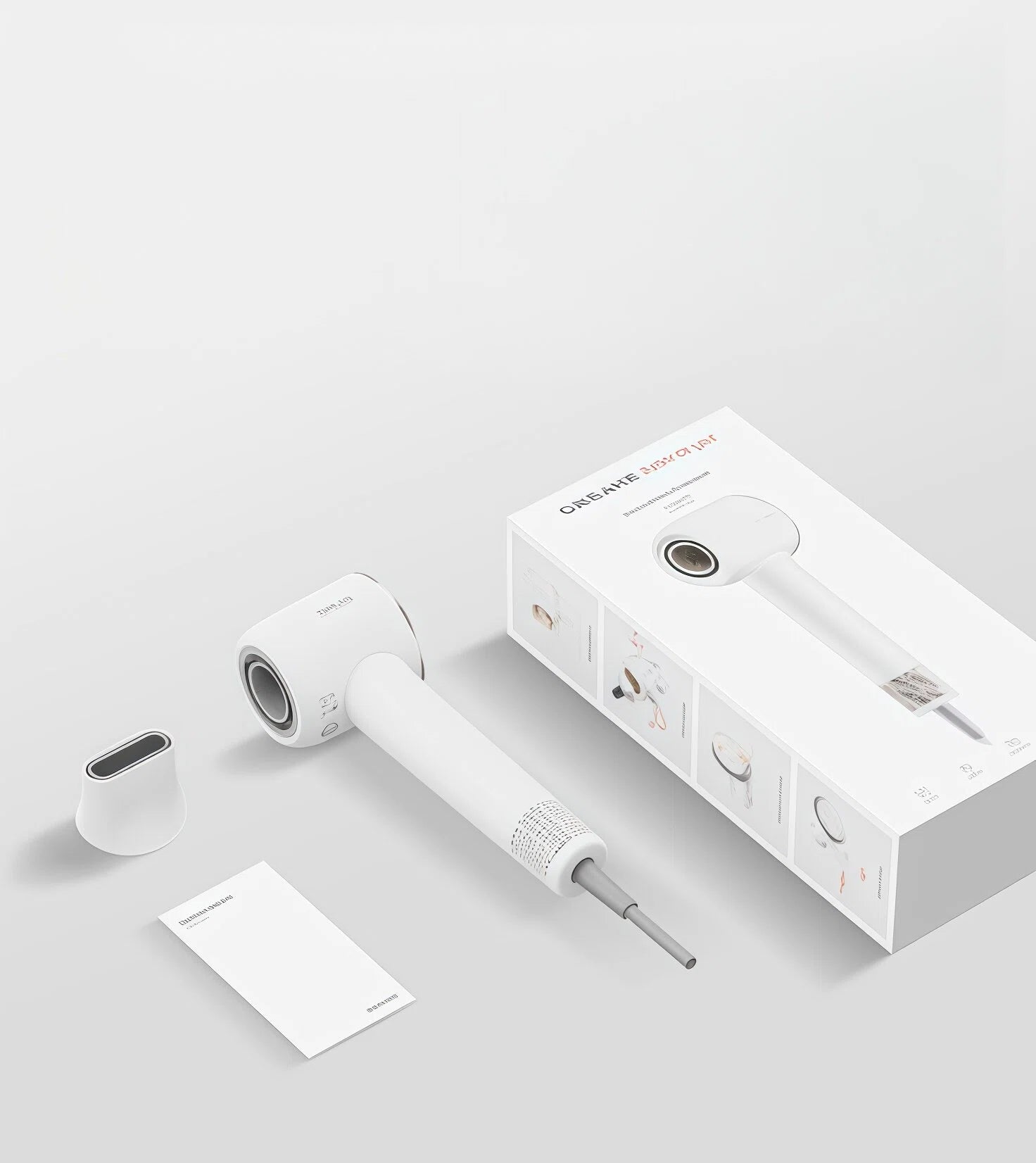 The complete package for the Dreame Hair Glory hair dryer, including the white dryer, a magnetic smoothing nozzle, the user manual, and the retail box.