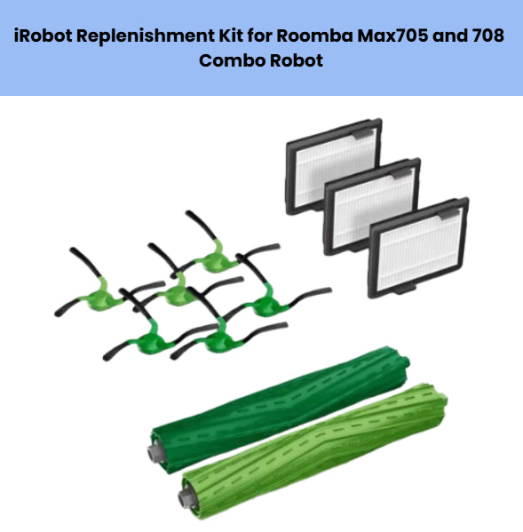 iRobot Roomba Max705 and 708 combo replenishment kit – includes 4 side brushes, 2 anti-tangle main roller brushes, and 3 HEPA filters – genuine replacement parts for Roomba i7+, i8+, i9+ models