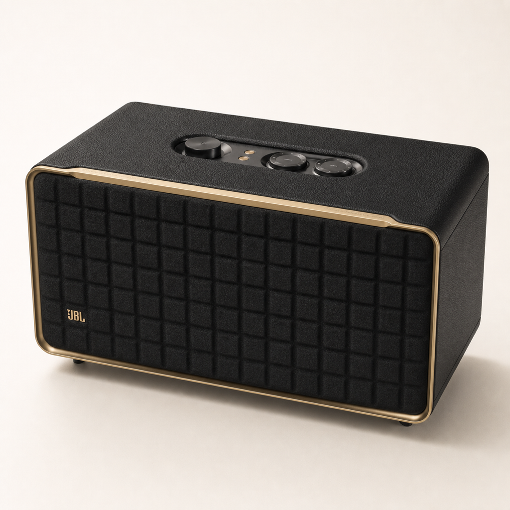 JBL Authentics 500 speaker front top angle showing Quadrex grille