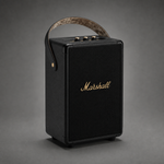 Marshall Tufton portable speaker in black and brass, front view