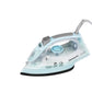 A full view of the Panasonic dual dry and steam garment iron in a stylish light blue finish against a clean white background.