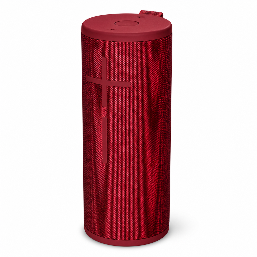Ultimate Ears MEGABOOM 3 portable speaker in Sunset Red, front angle